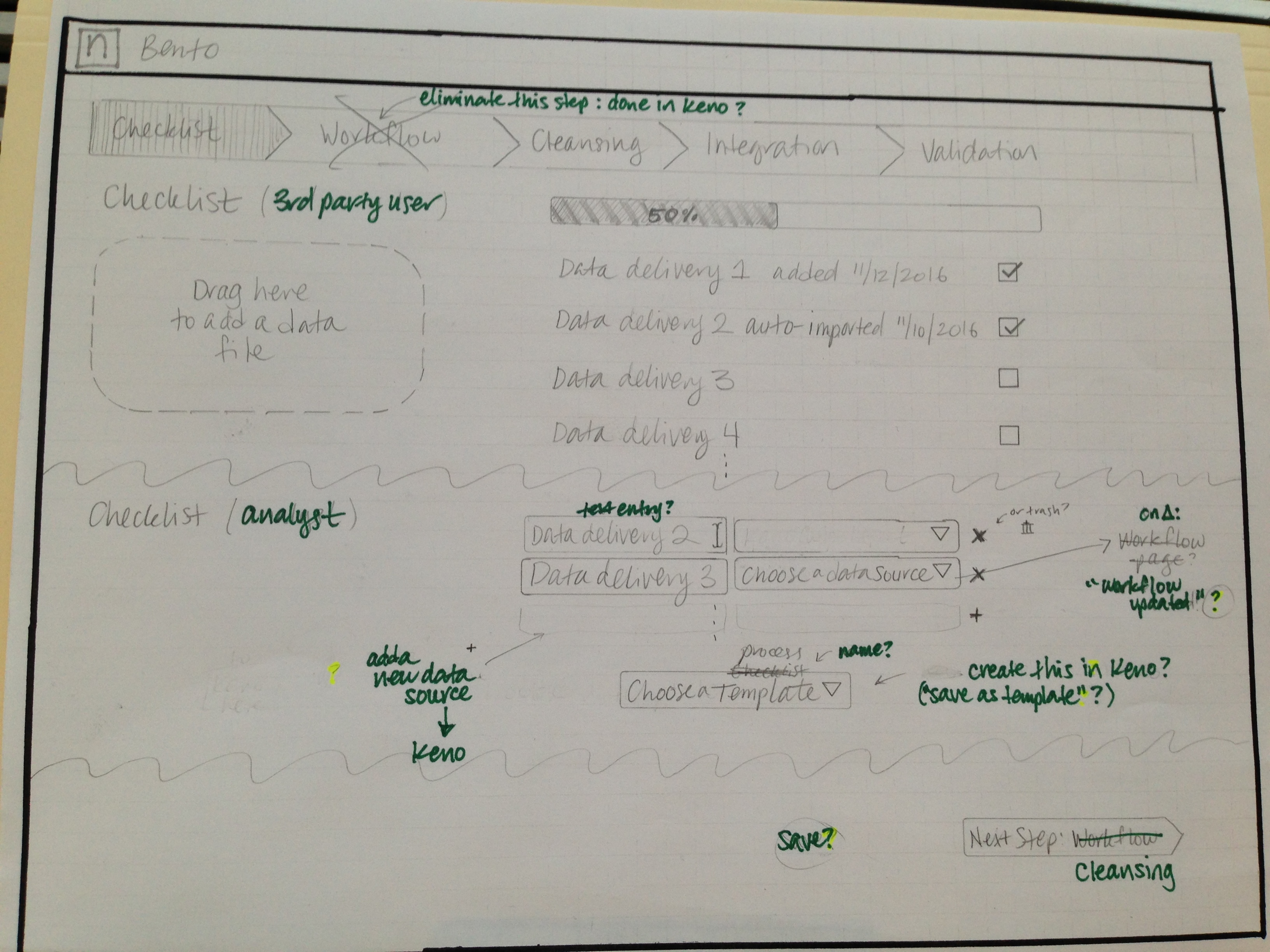 Lo-fi pencil design of project Bento Checklist step